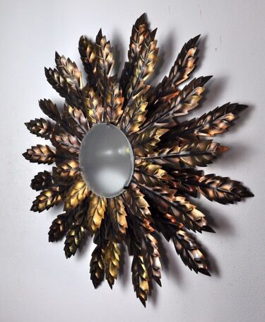 Floral wall lamp sun, golden metal, italy, 1970