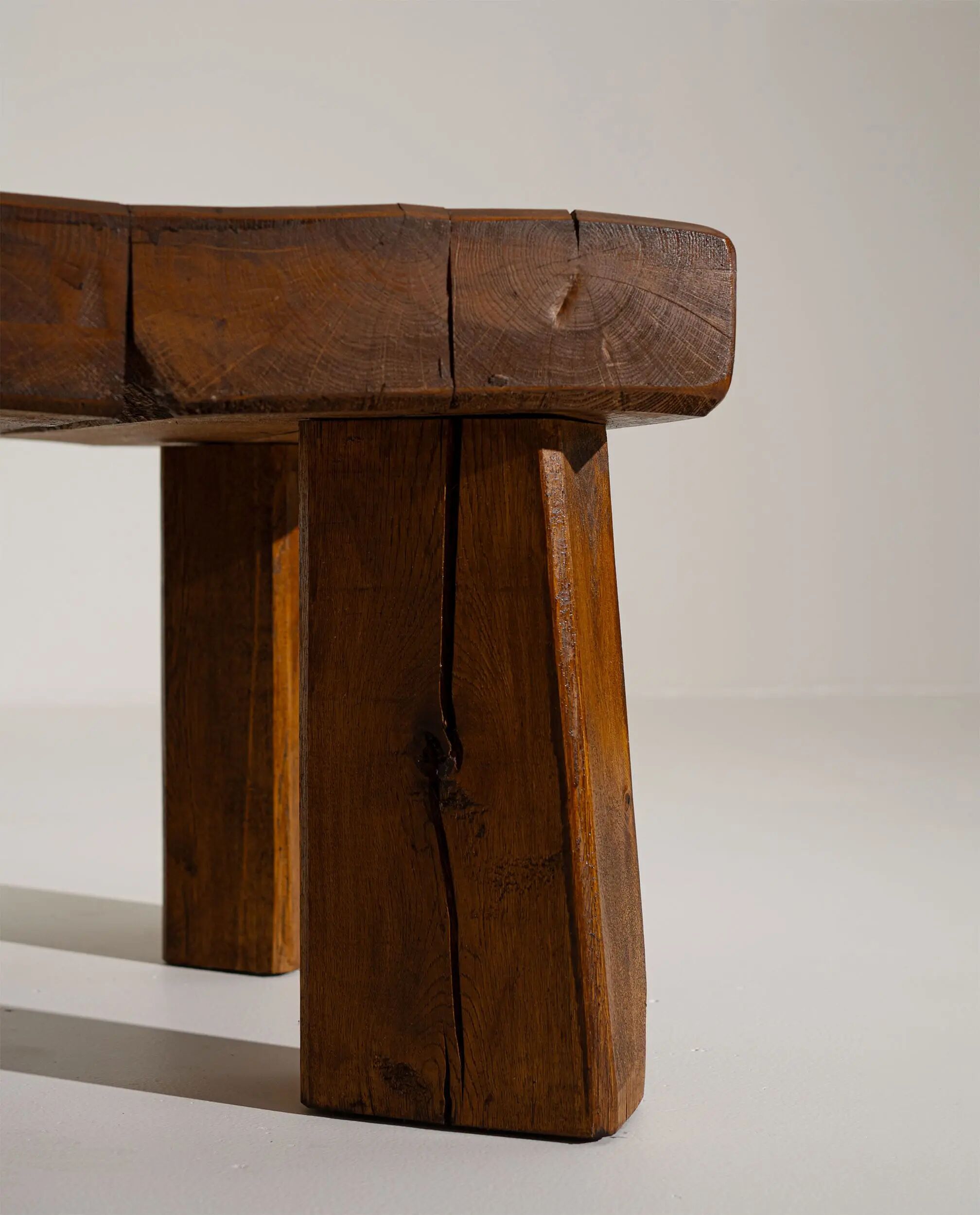 Brutalist Solid Oak Side Table with Wooden Pins, 1960s