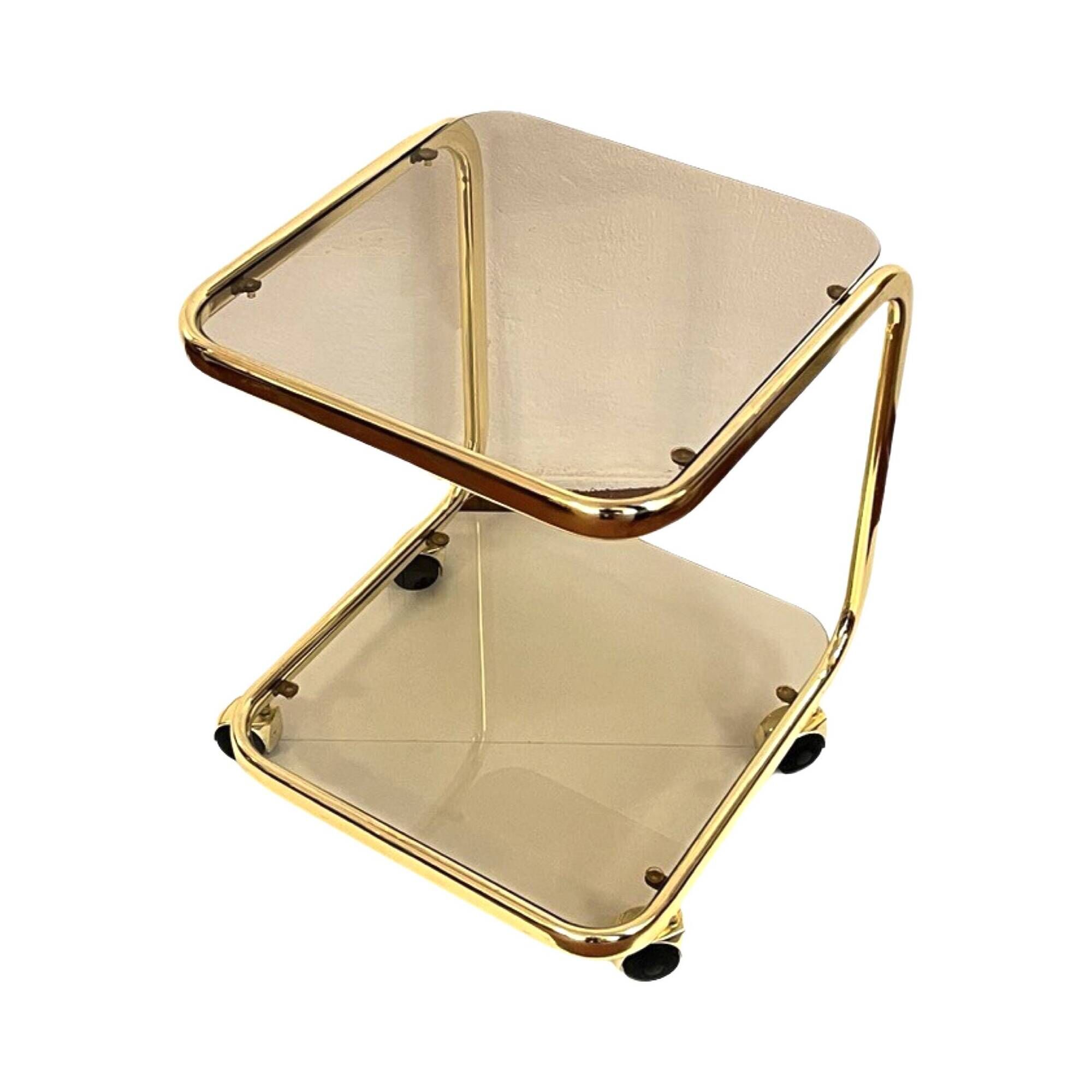 Glass mobile table | bar, Hollywood Regency style, Huwa-Spiegel, Germany 1970s