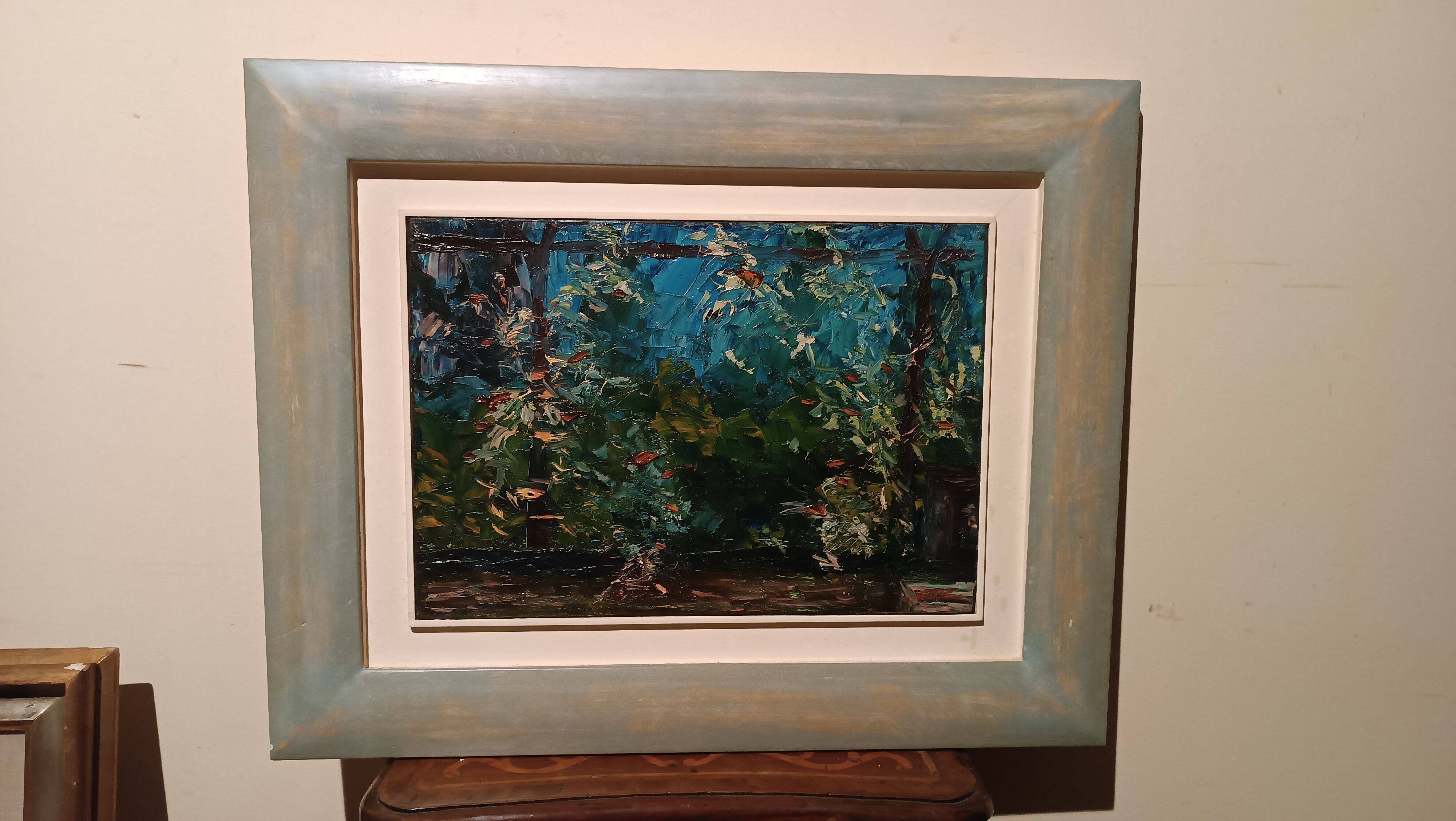 Huile sur toile titre "la pergola" signée années 1950/60 xxème siècle