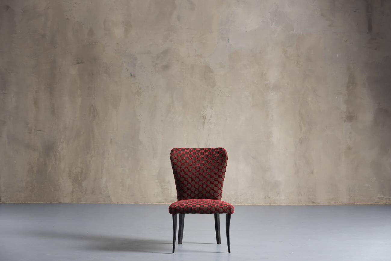 Elegant Gucci fabric upholstered chair, Italy, 1950s