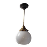 Art Deco pendant light in brass and opaline - mid-20th century