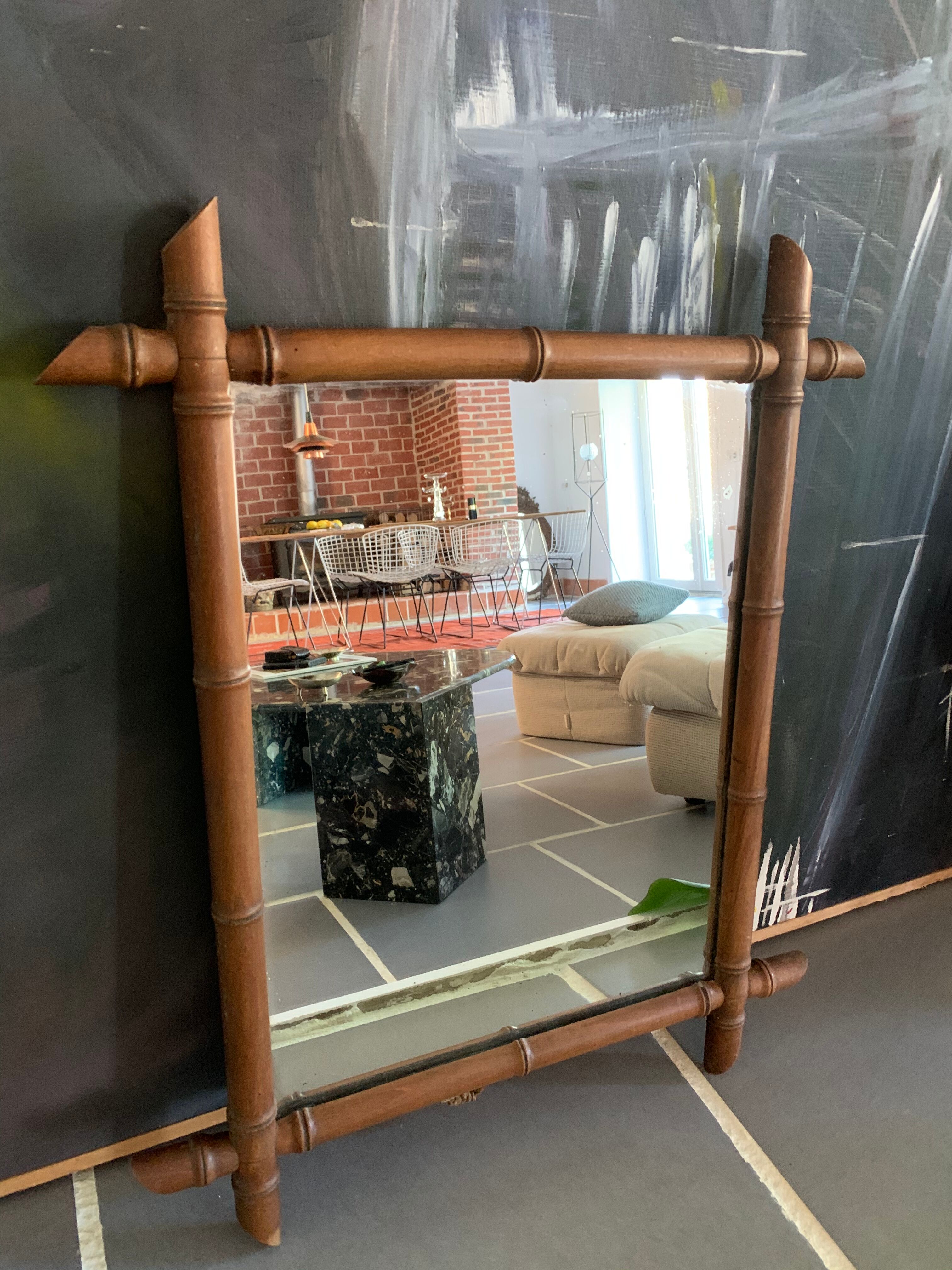 Old wood mirror turned bamboo style