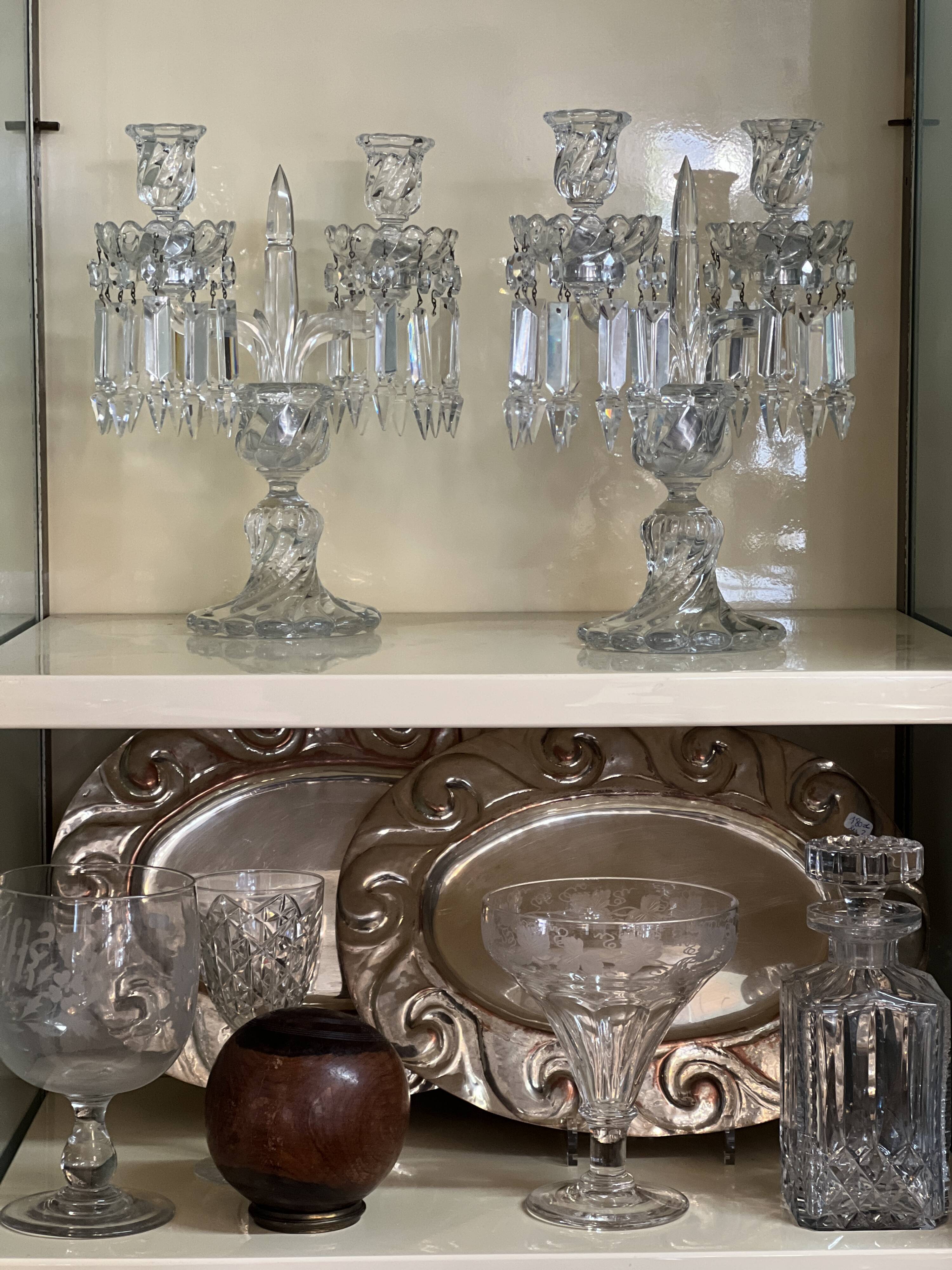 Pair of Baccarat Crystal Girandole Candlesticks