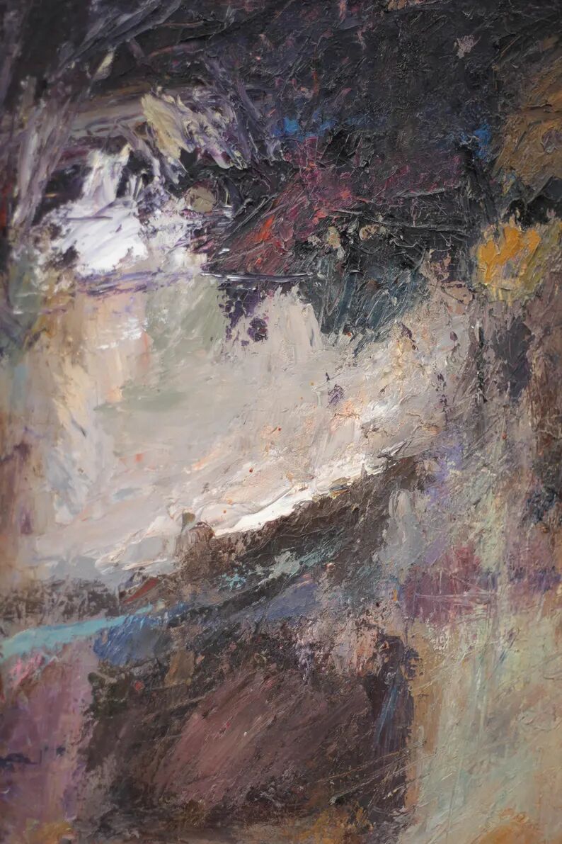 Oil on canvas signed Raymond Galliano, abstract composition, large wall painting, interior decoration.