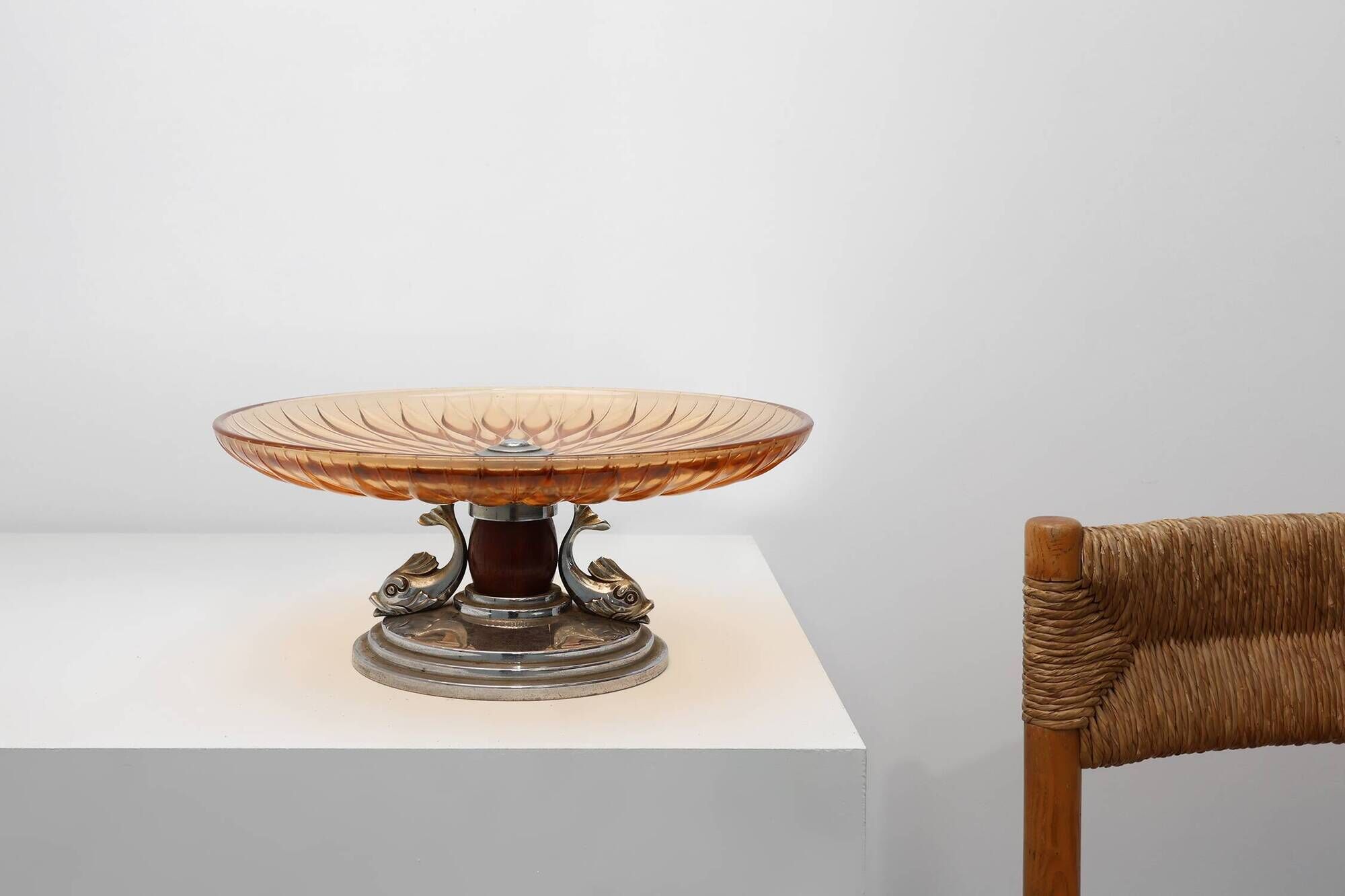 Art Deco Glass and Metal Fruit Bowl, France, circa 1940
