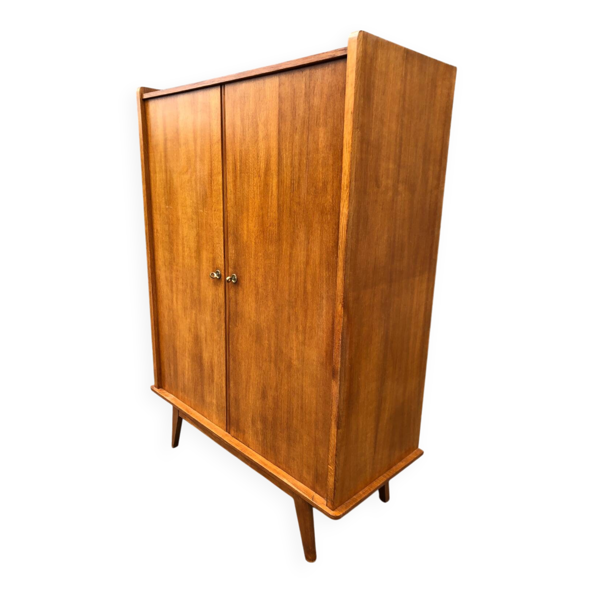 Vintage wardrobe with 2 doors and compass legs, made of oak plywood
