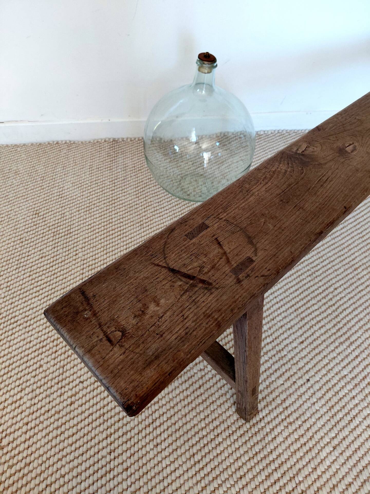 Large raw workshop bench with dowels - wabi-sabi spirit 175 cm
