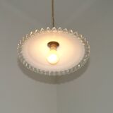 Vintage French White Opaline Glass Pendant Light Clear Glass Edge 5405