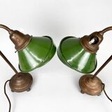 Pair of Unique 1920's Enamel & Cast Iron Desk Lamps, Czechoslovakia