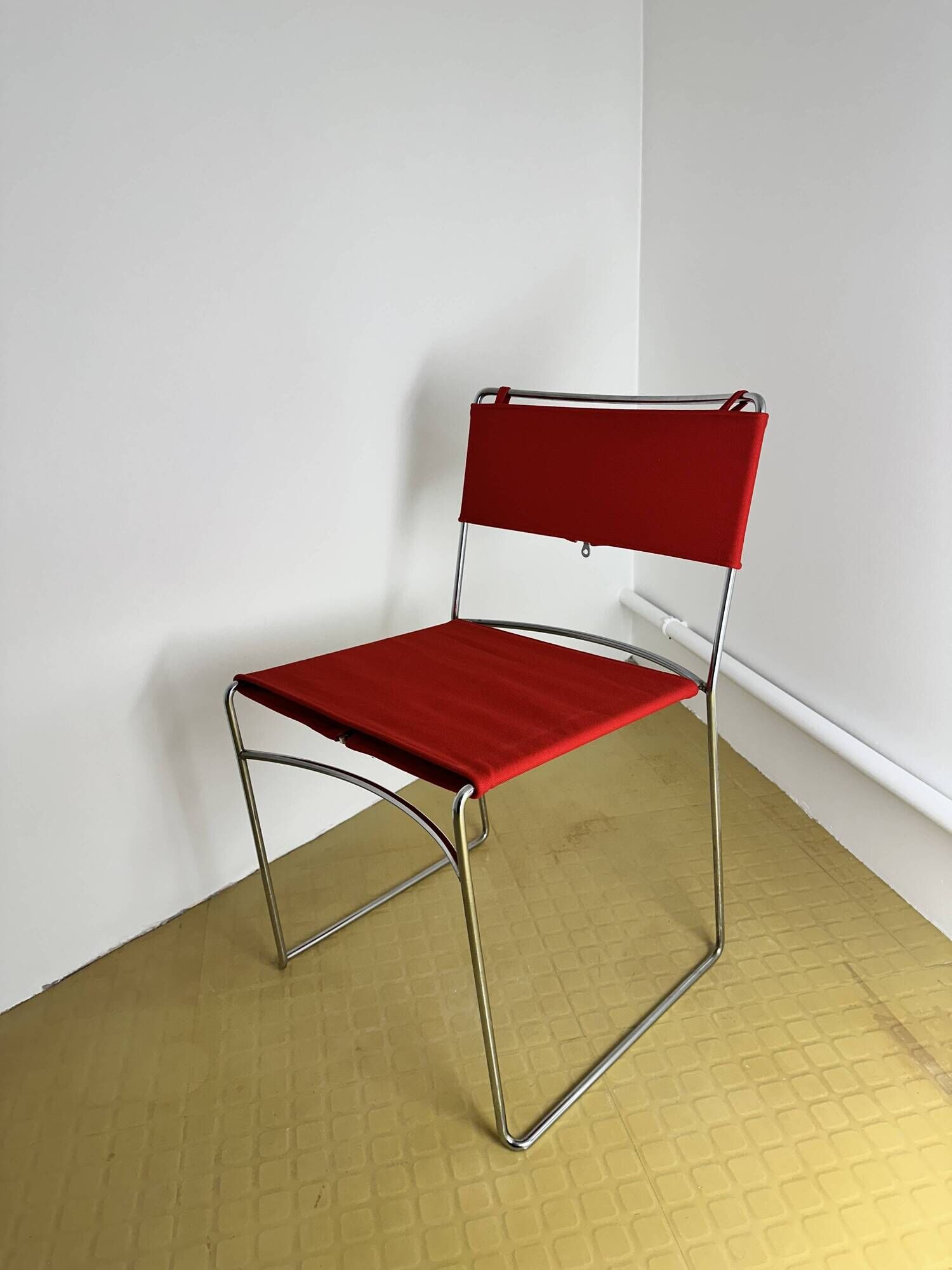 Delfina Chair Enzo Mari for Rexite 1974 Chrome Steel Kvadrat Field Fabric
