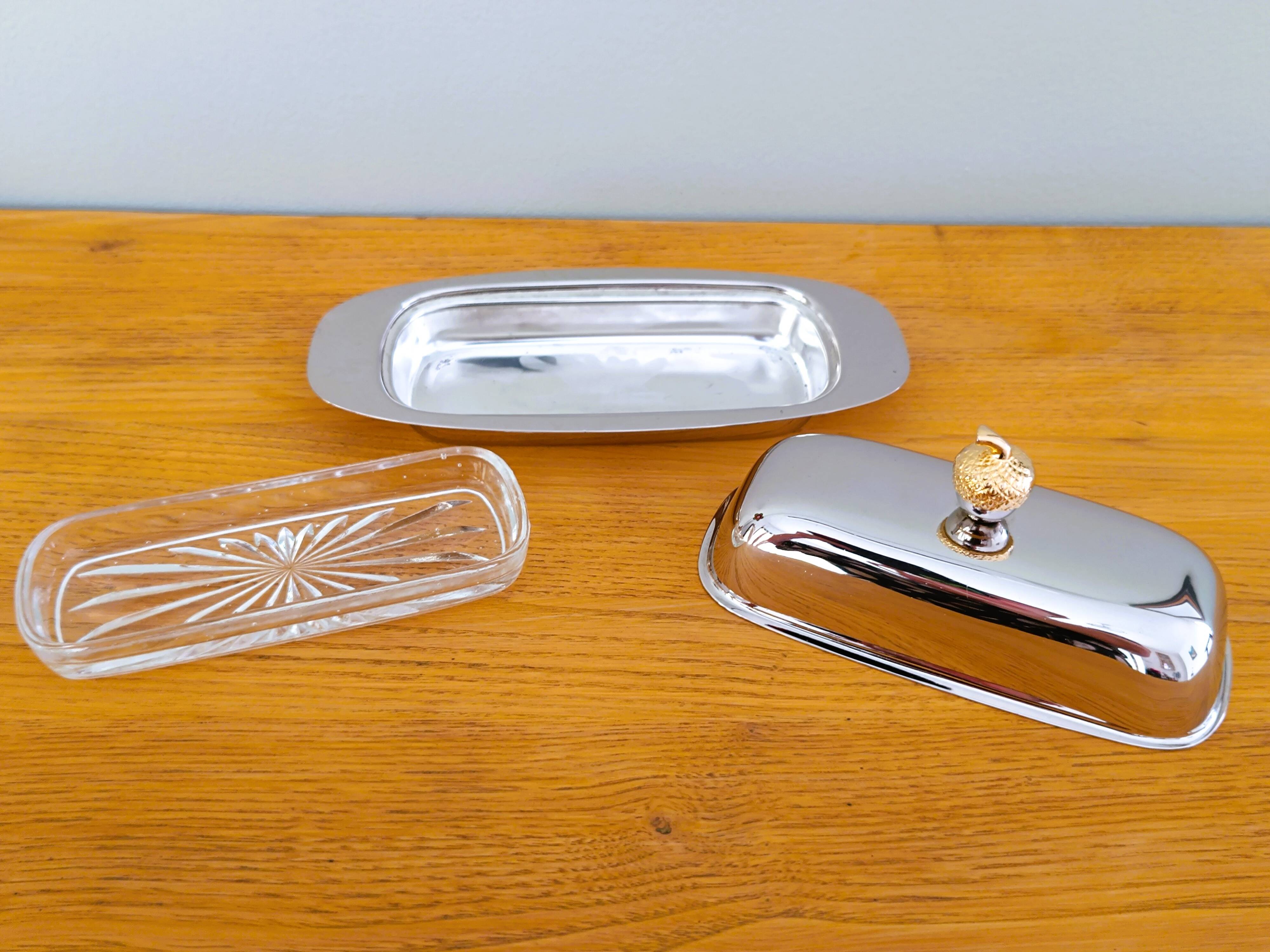 Silver metal butter dish