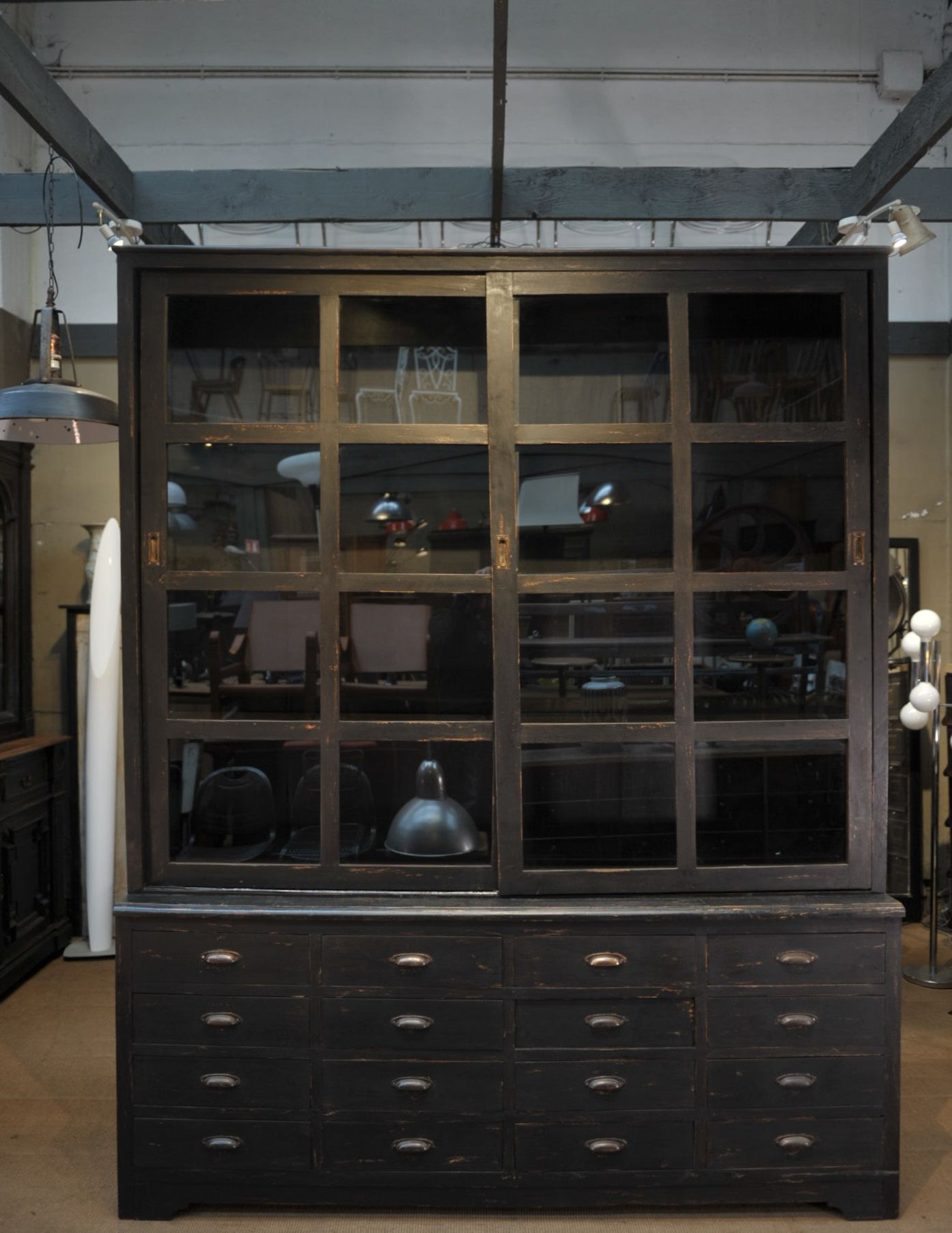 Teak library 1960 sliding doors and drawers