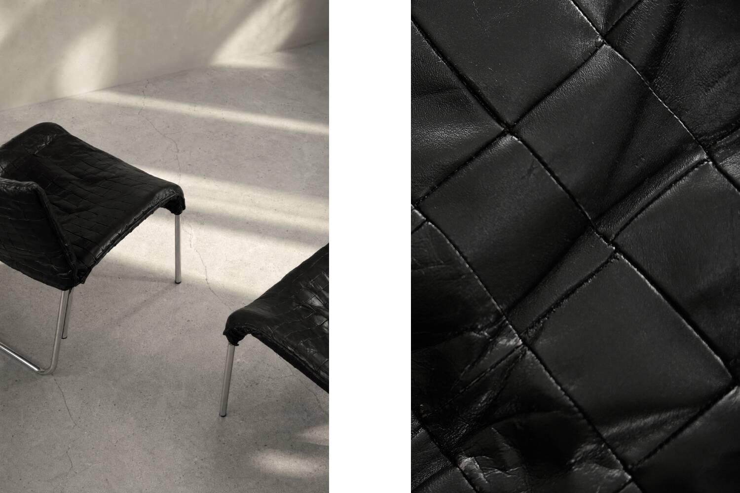 Chaises longues en cuir noir patchwork suédoises modernes du milieu du siècle d'IKEA
