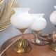 Trio lampes à poser style art deco bronze et opaline blanche