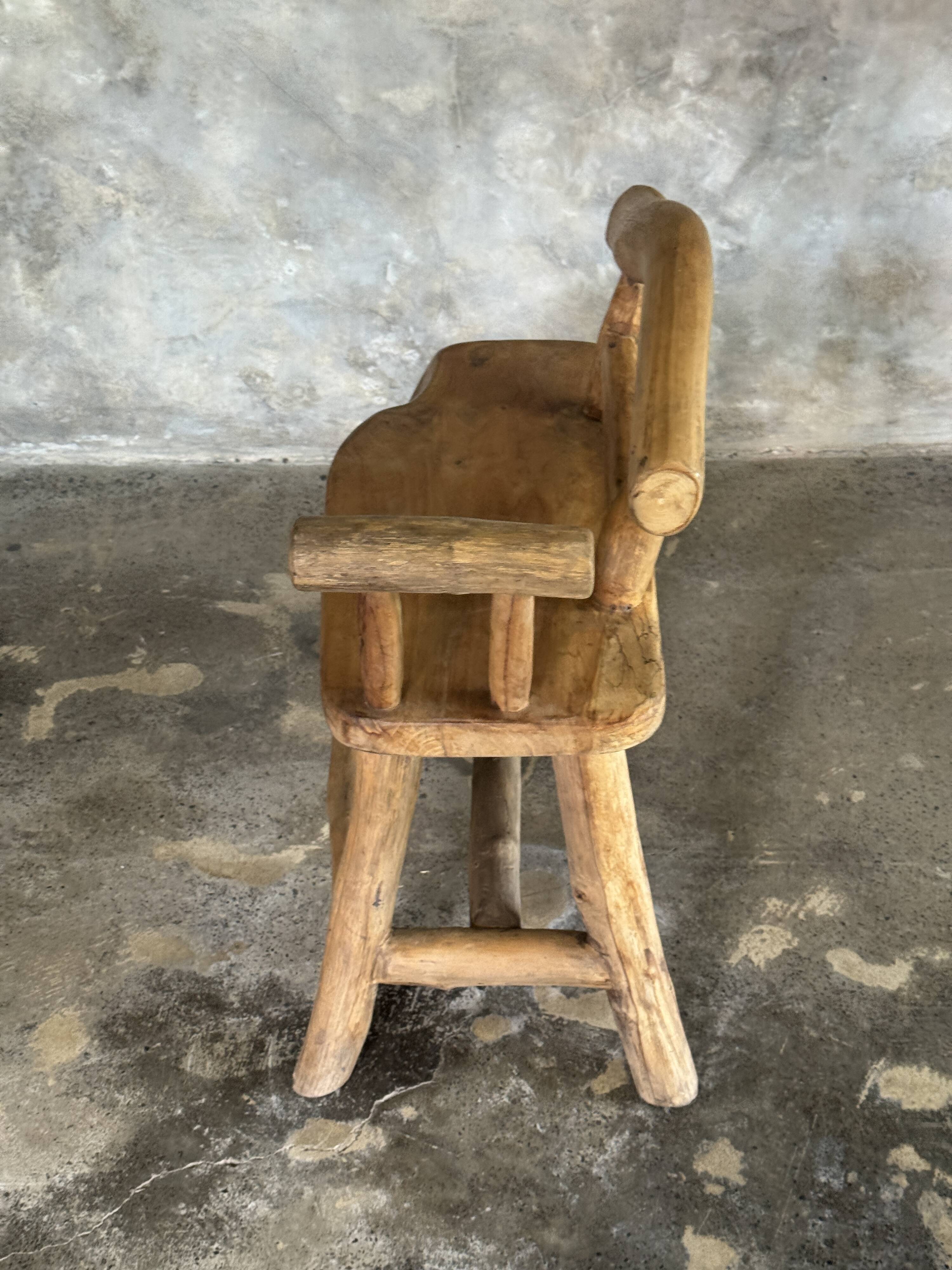 Small brutalist bench with backrest and armrests in Asian blonde teak H67 L6