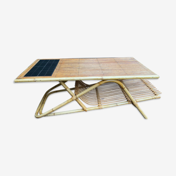 Rattan and ceramic coffee table