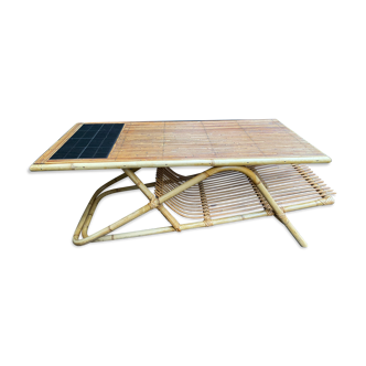 Rattan and ceramic coffee table
