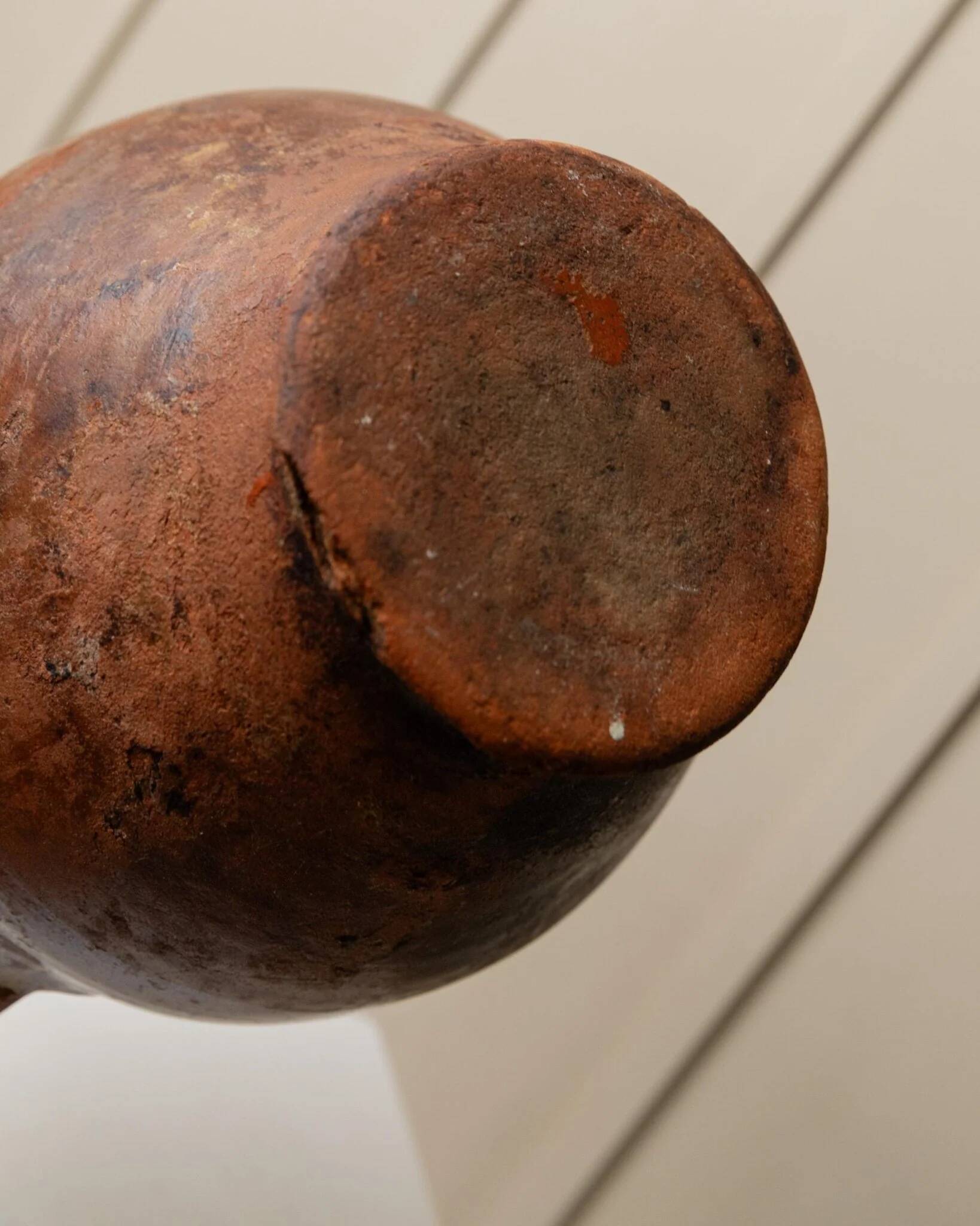 Antique rustic brown terracotta ceramic confit pot with twin handles, 19th-century Italy, farmhouse vase decor