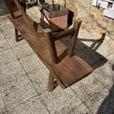 Paire de bancs orme pour table de ferme brutaliste rustique 1950