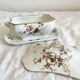 Antique Haviland Limoges porcelain sauce boat with lid, bird decor