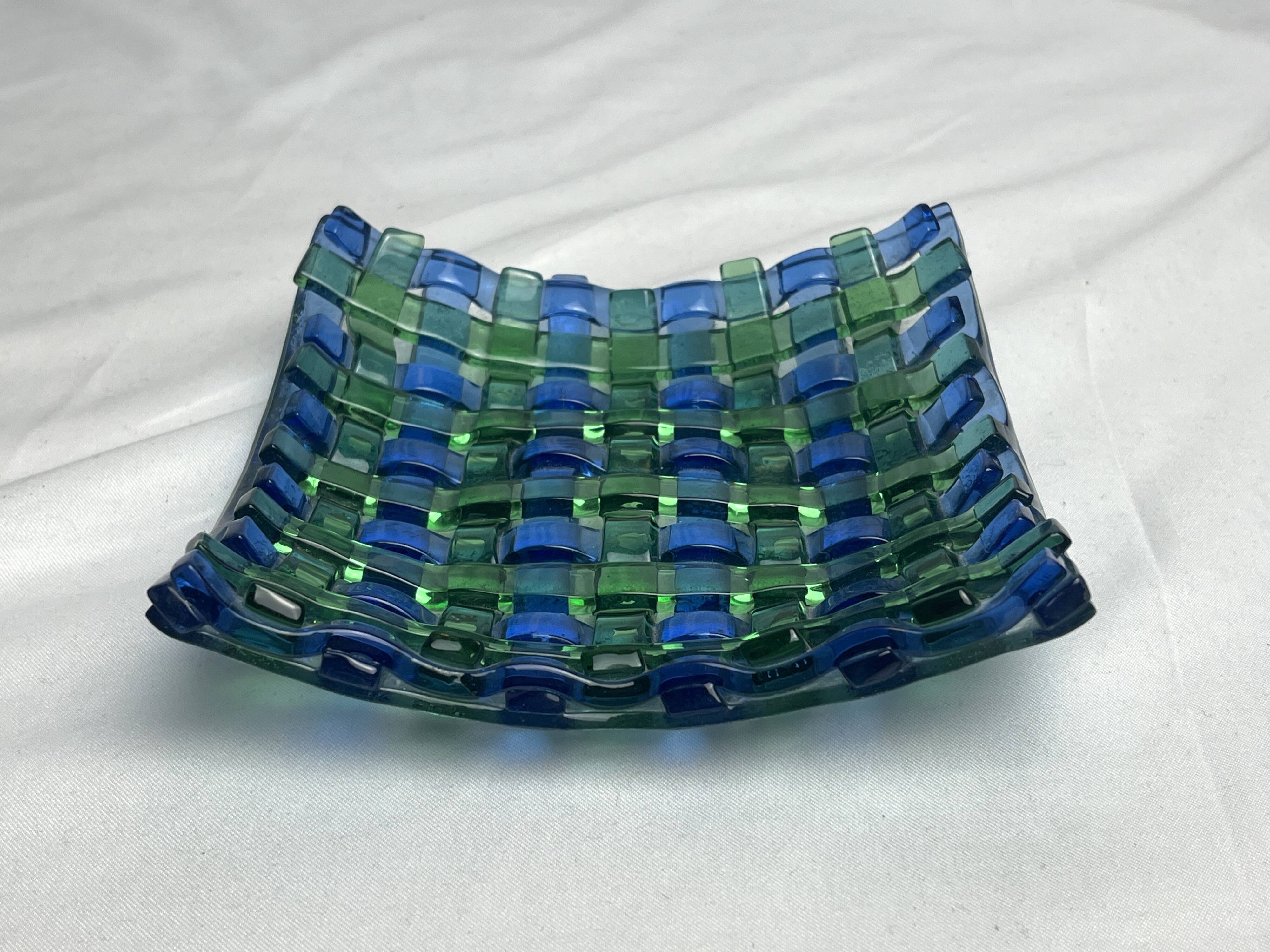 Vintage woven glass vide poche in blue and green, 20th century.
