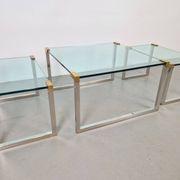 T53 Coffee and Side Tables in Brass and Glass by Peter Ghyczy, 1970s, Set of 3