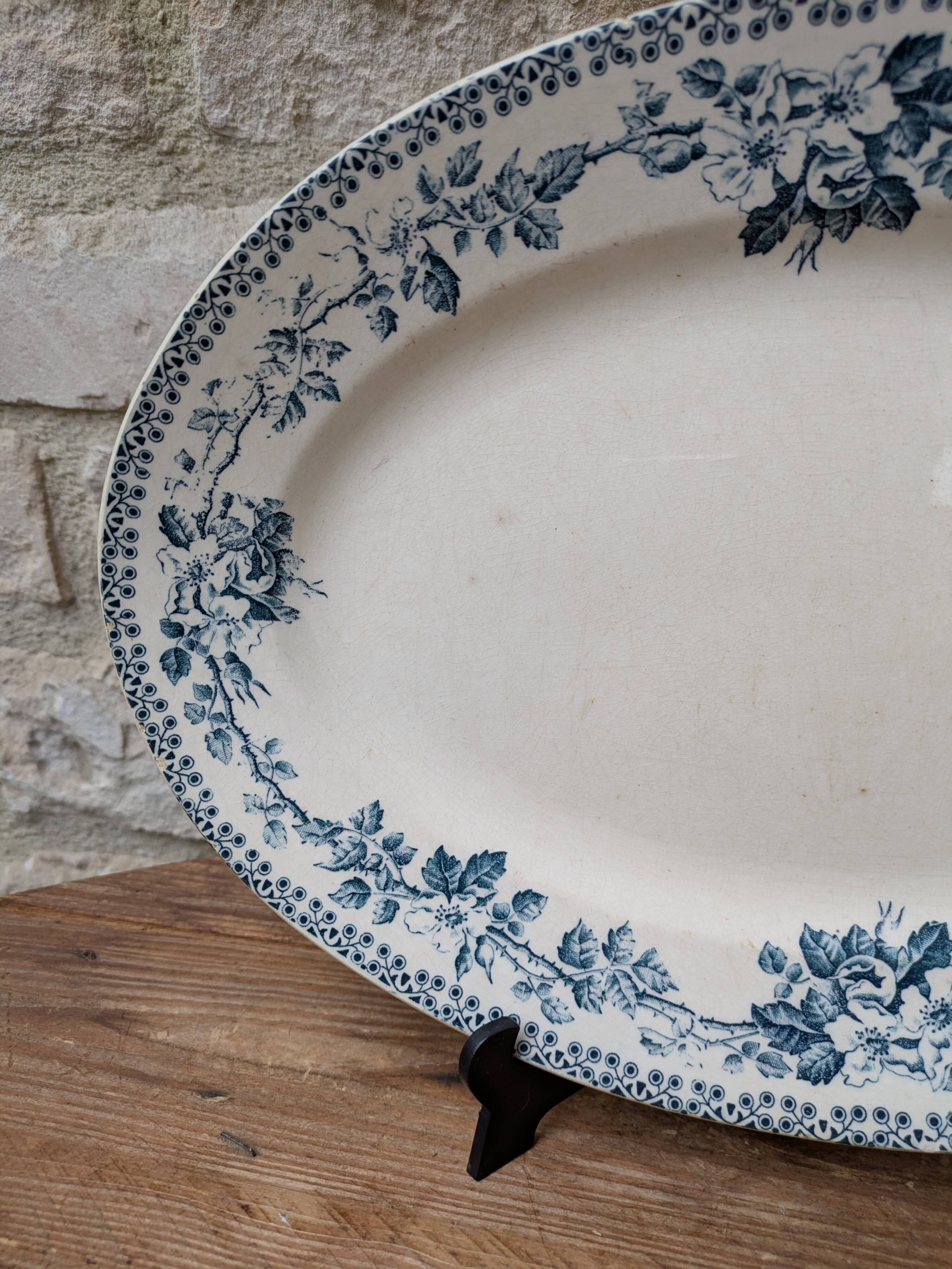 Old oval ironstone serving dish from Debray, Guadeloupe service