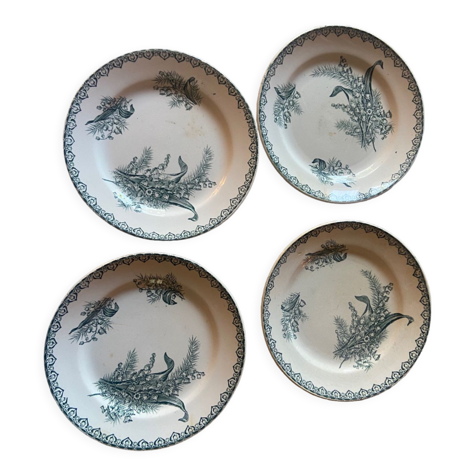 Series of 4 Terre de Fer St Amand dessert plates