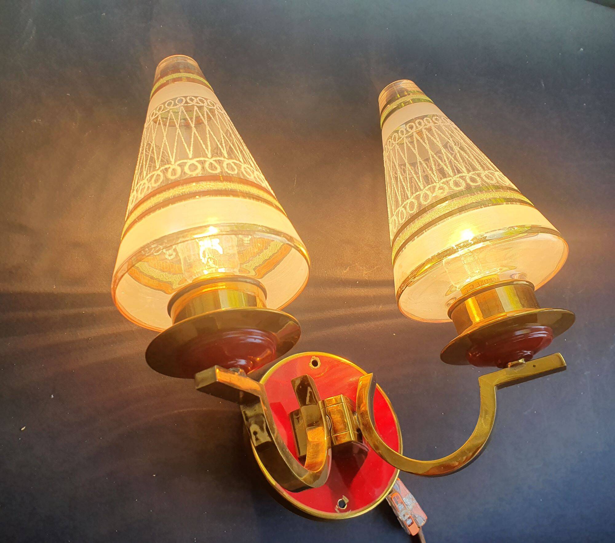 Pair of vintage gold wall sconces France Pierre Gilles Art Deco