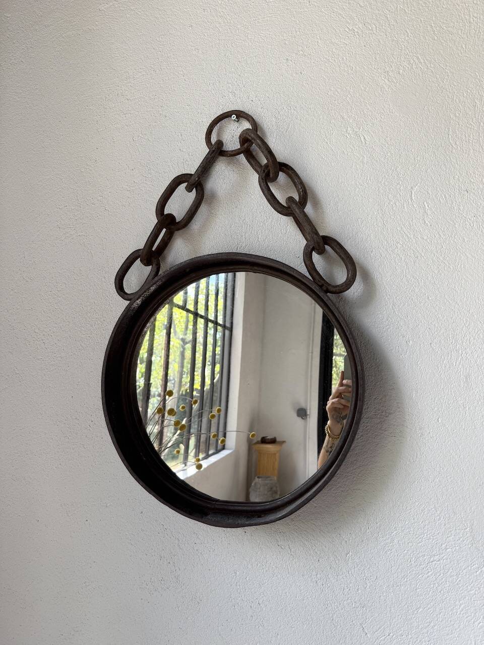 Brutalist mirror with metal chain from the 50s