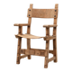 Brutalist armchair with carved rosettes and nailed wooden seat, Spain