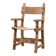 Brutalist armchair with carved rosettes and nailed wooden seat, Spain