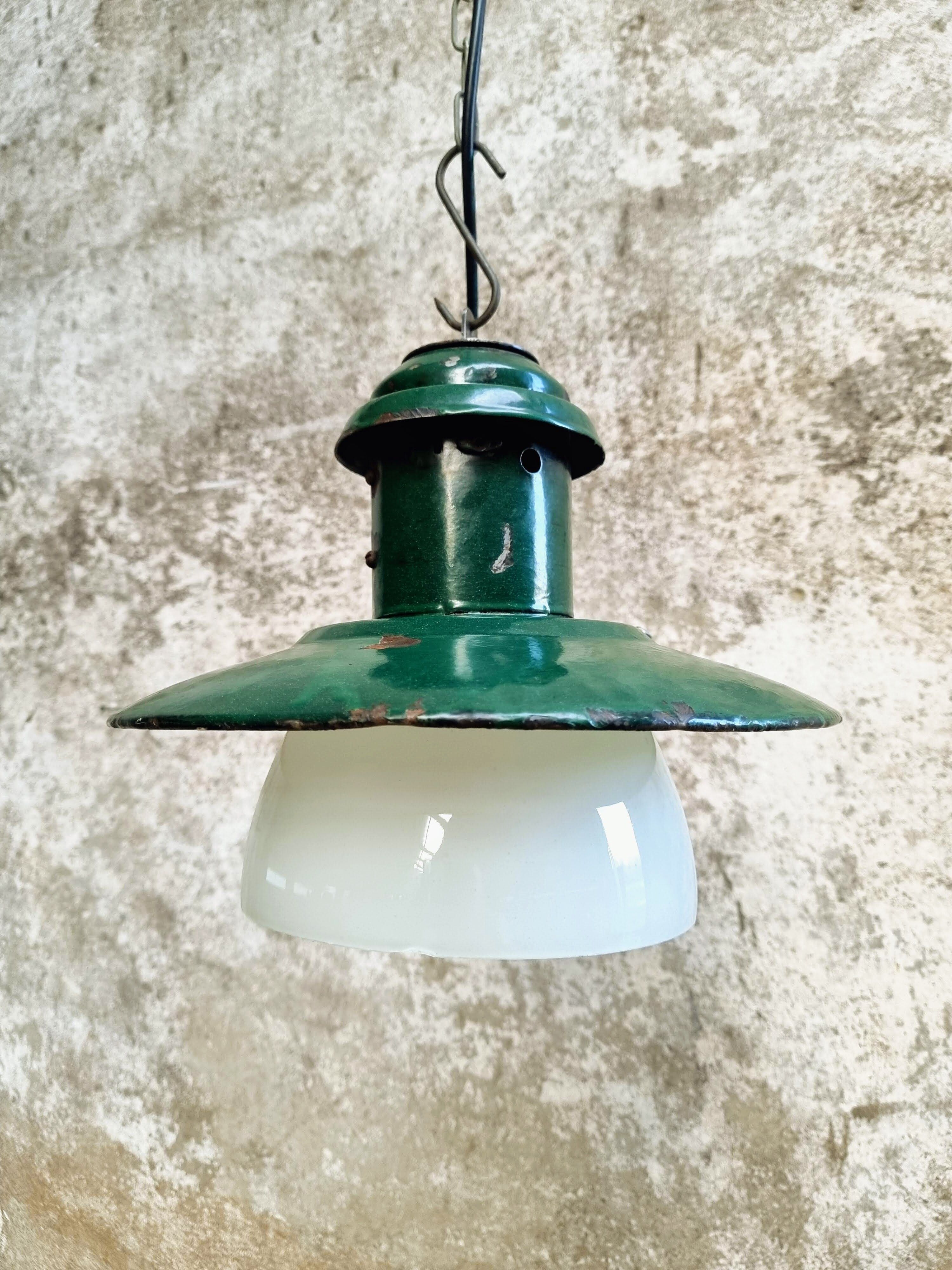 Vintage street lamp green enamel with glass