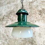 Vintage street lamp green enamel with glass