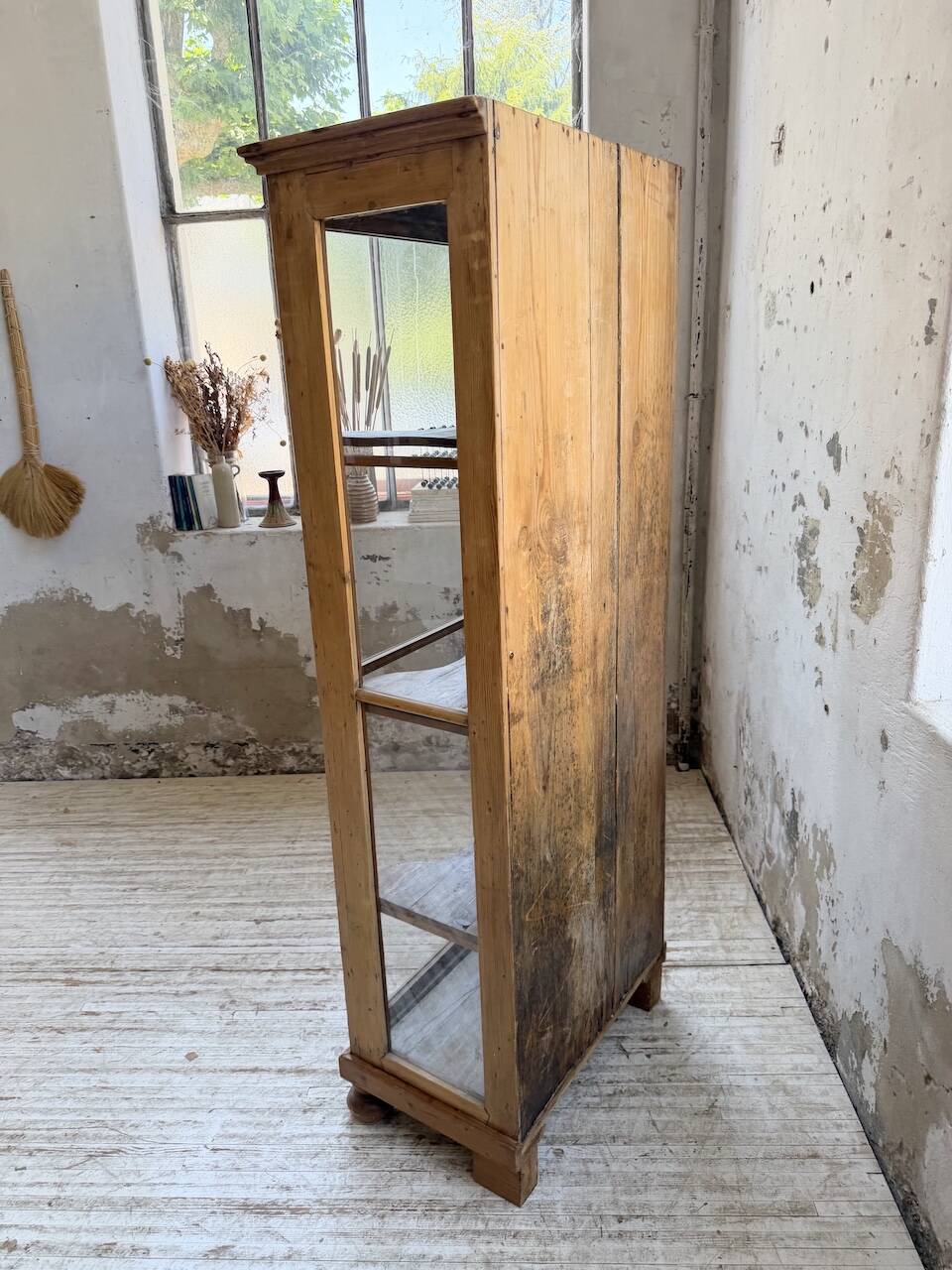 19th-century English pine display cabinet