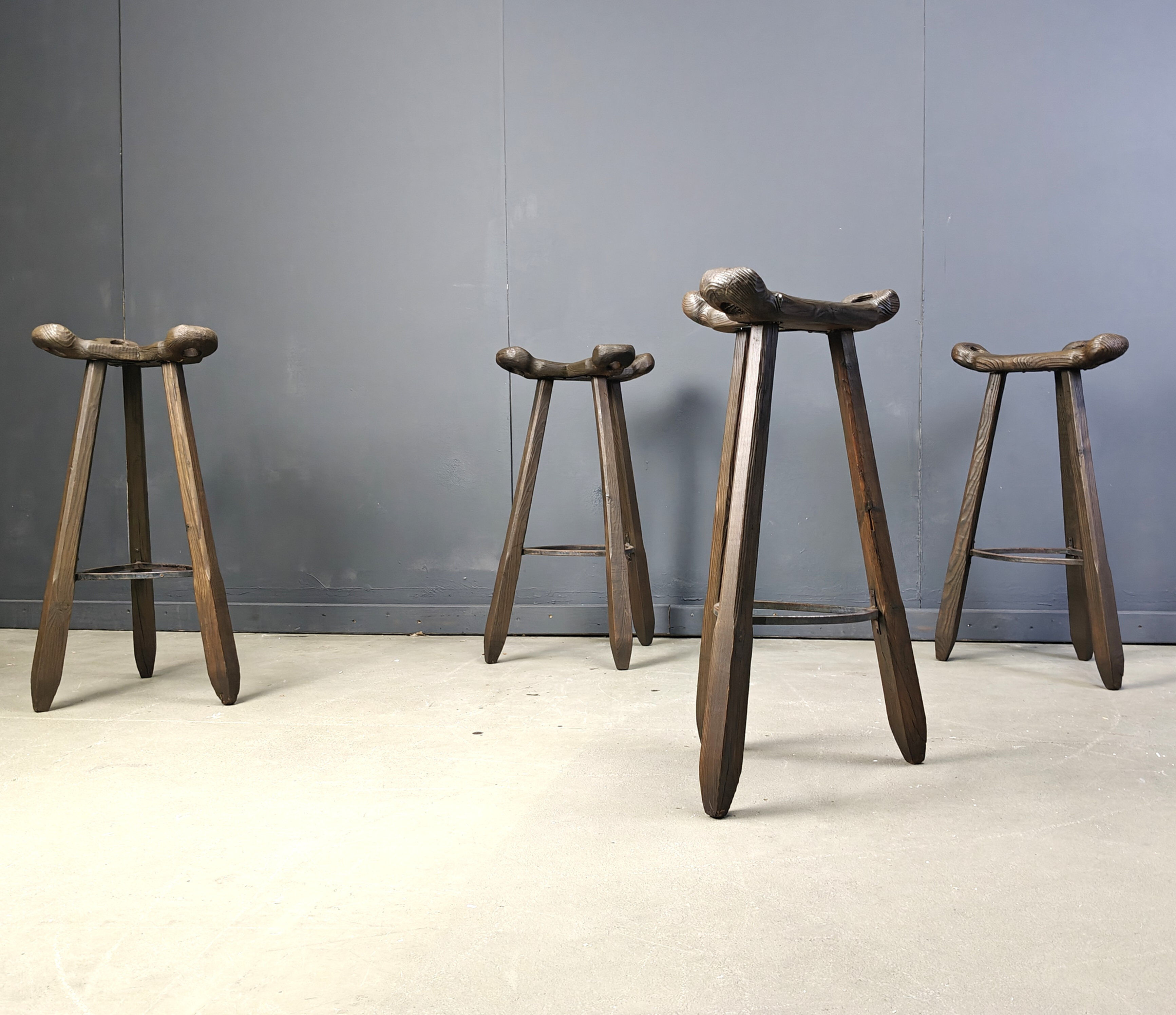 Mid-century brutalist bar stools - set of 4, 1960s