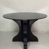 Pencil reed rattan bamboo dining or side table base with smoked glass top, 1970s