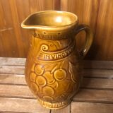 Old sarreguemines pitcher brown ceramic vintage vines decor #a430