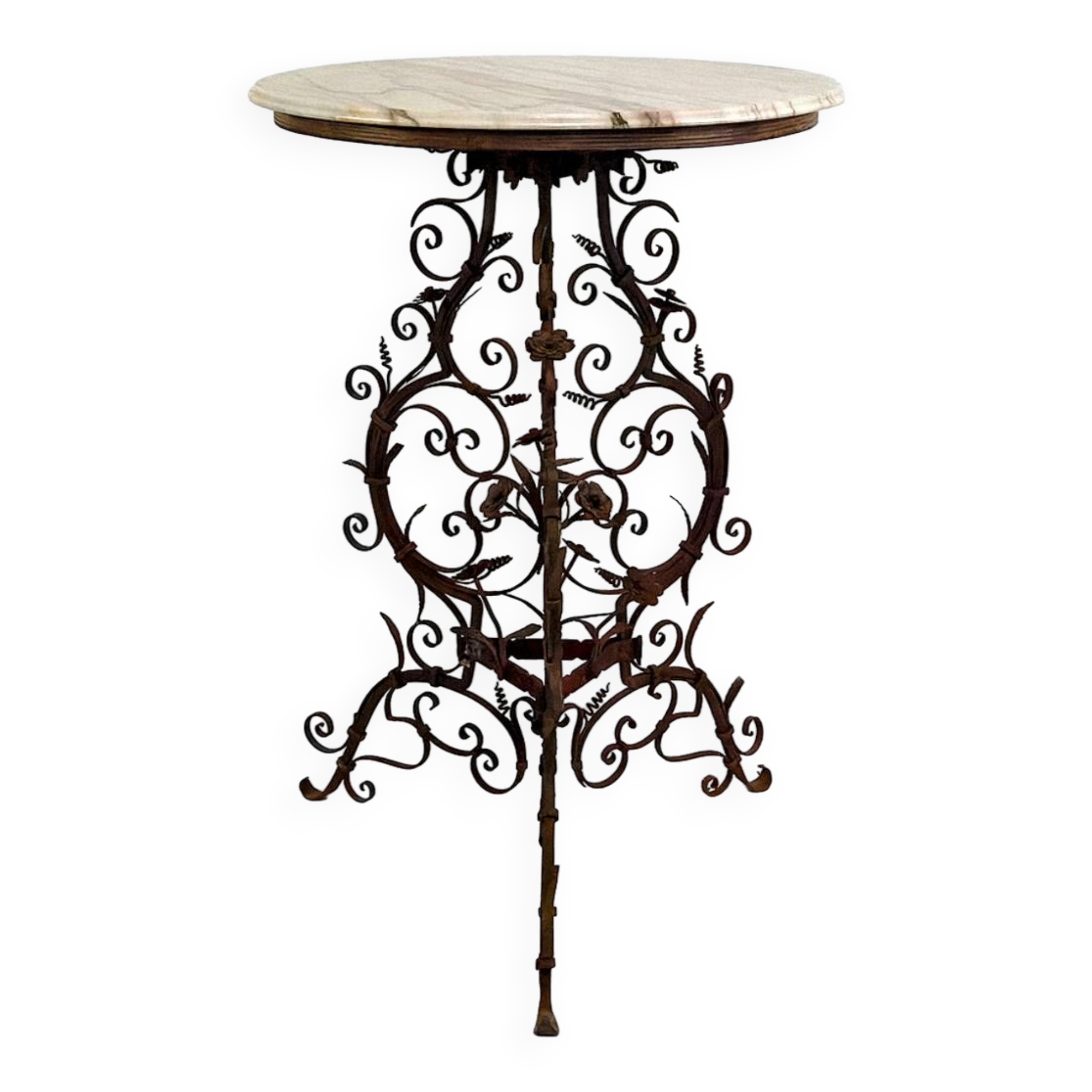 Wrought iron pedestal table and marble top, Venice, Italy, 17th century