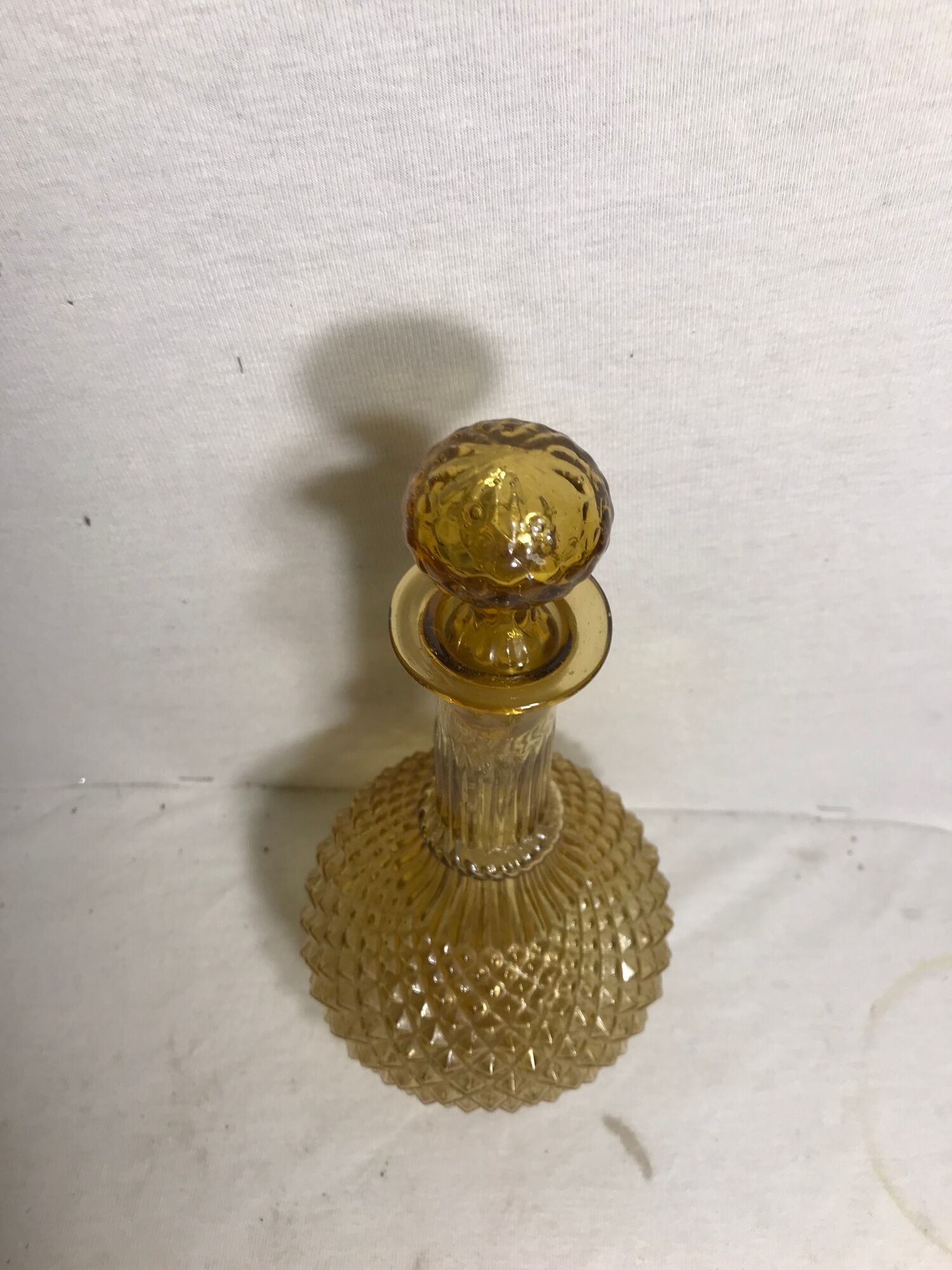 Old bottle decanter glass yellow geometric shape + Cap