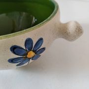 Ceramic soup bowl with blue flower decoration – handmade