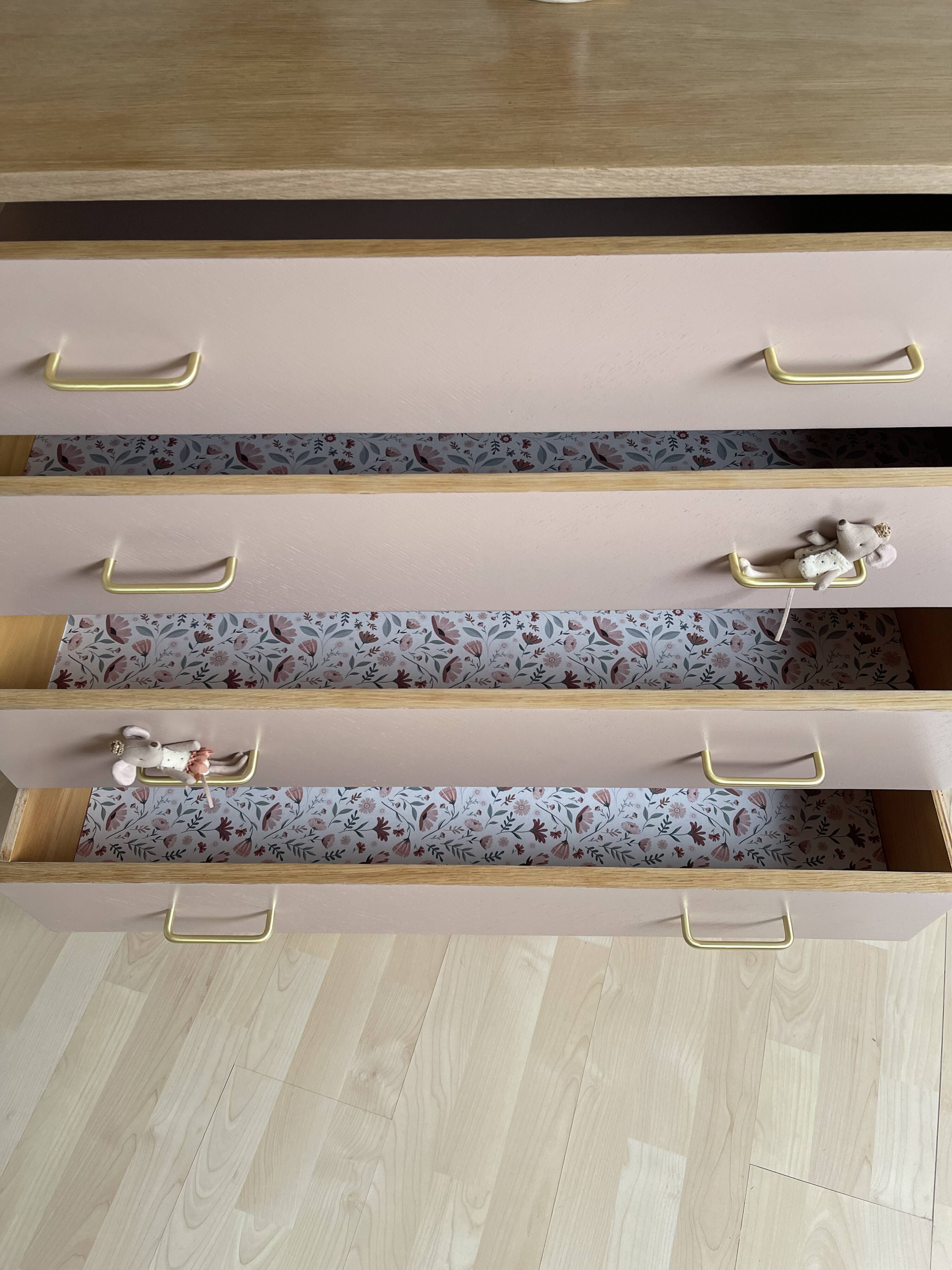 Pink tapered leg chest of drawers