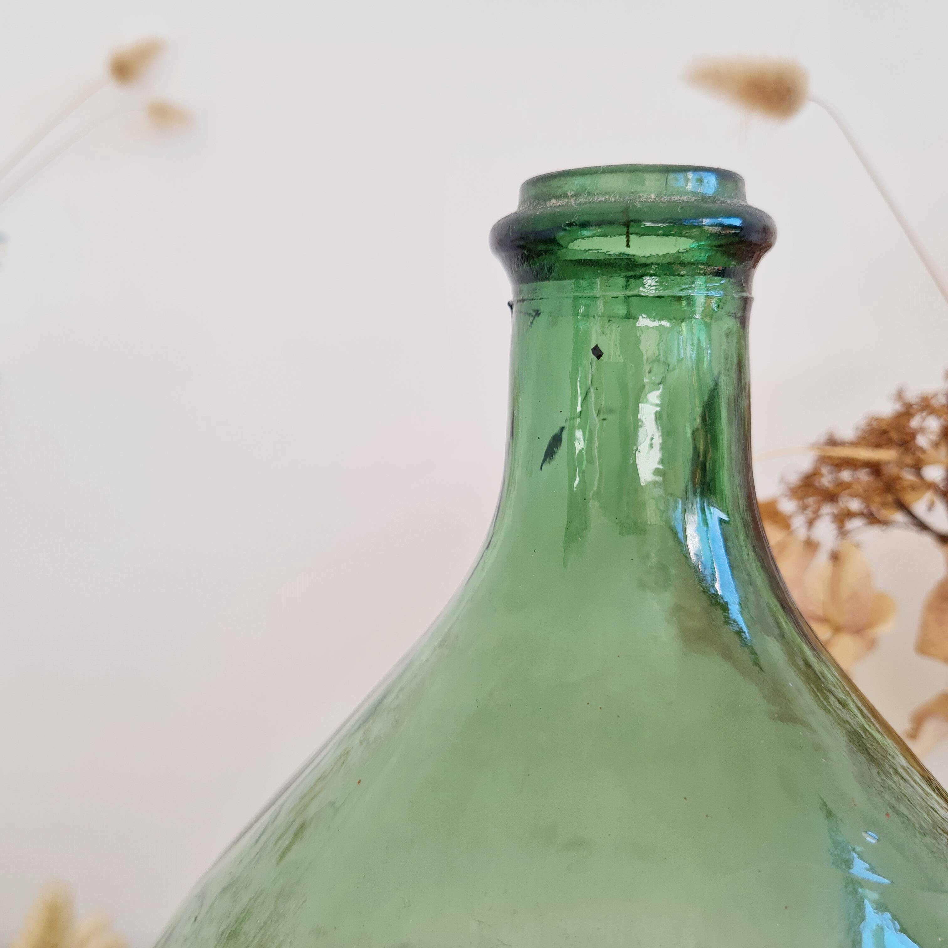 Antique green glass demijohn H30