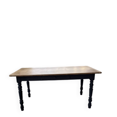 Table de ferme en chêne, pieds tournés noirs