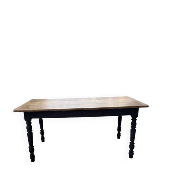 Table de ferme en chêne, pieds tournés noirs