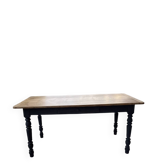 Table de ferme en chêne, pieds tournés noirs