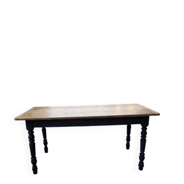 Table de ferme en chêne, pieds tournés noirs