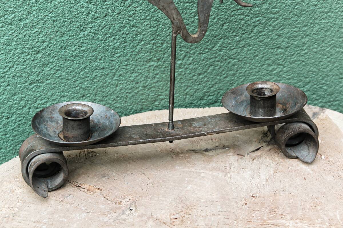 Wrought iron rooster candle holder, in the Marolles style