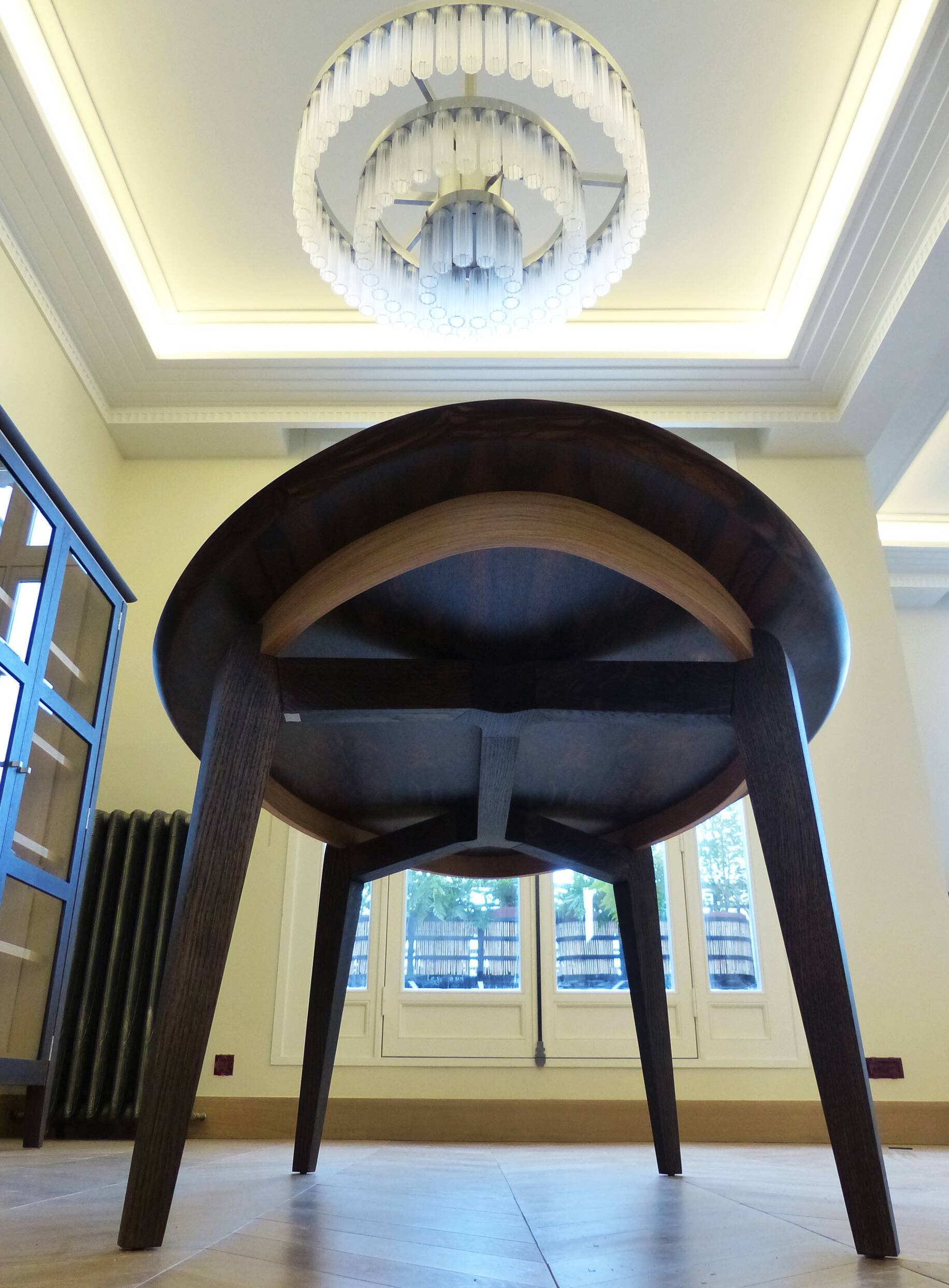 Oval table in ziricote and solid oak
